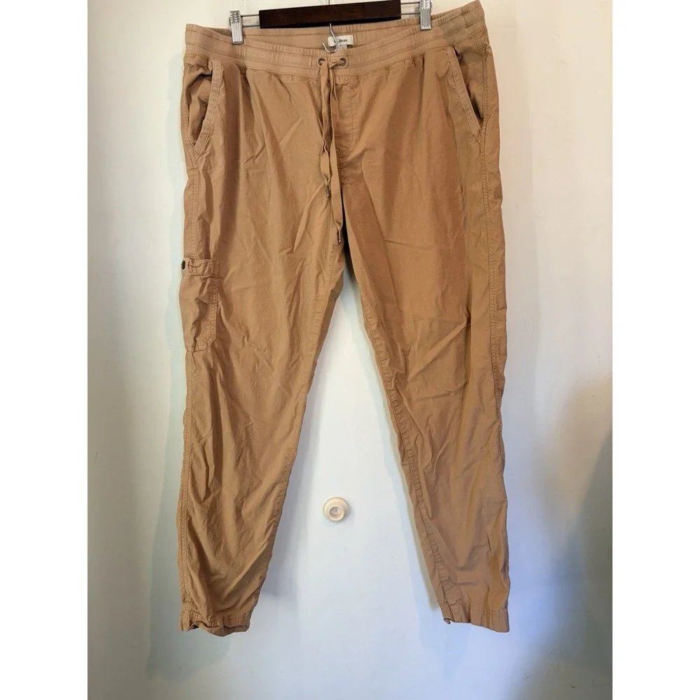 L.L. Bean Jogger Pants XL Tan Elastic Waist Lightweight Cargo Casual